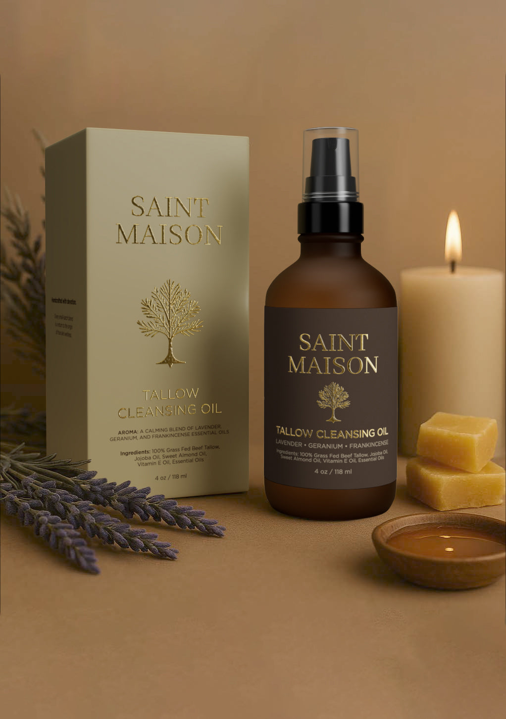 Tallow Cleansing Oil- Lavender, Frankincense, Geranium